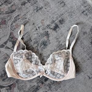 Vintage Warner's Angelique Lace Bra Underwired Light Pink Sheer 36C Coquette
